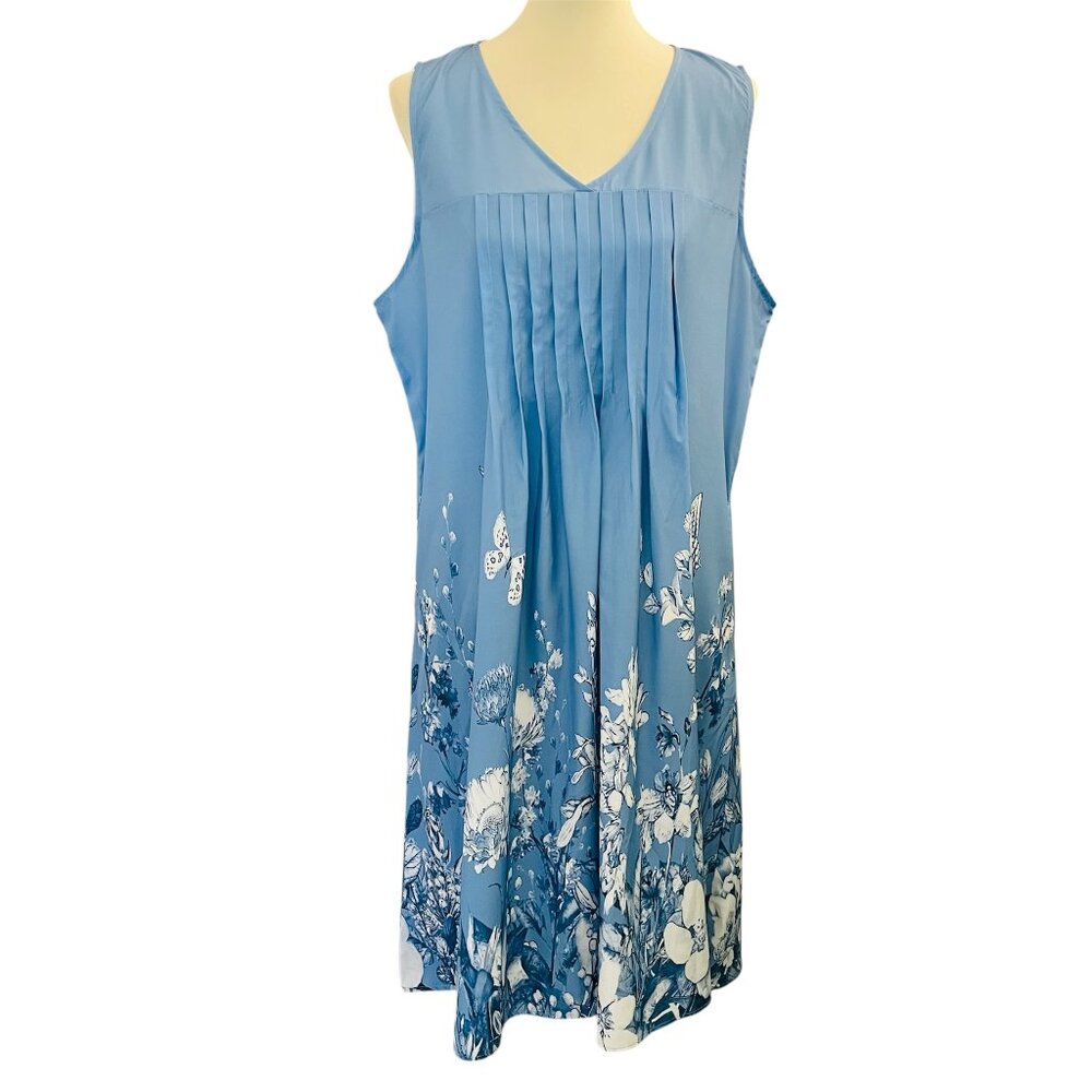 NWT Sleeveless Pintuck Shift Dress Sz XXL Cornflower Blue Floral Cottagecore